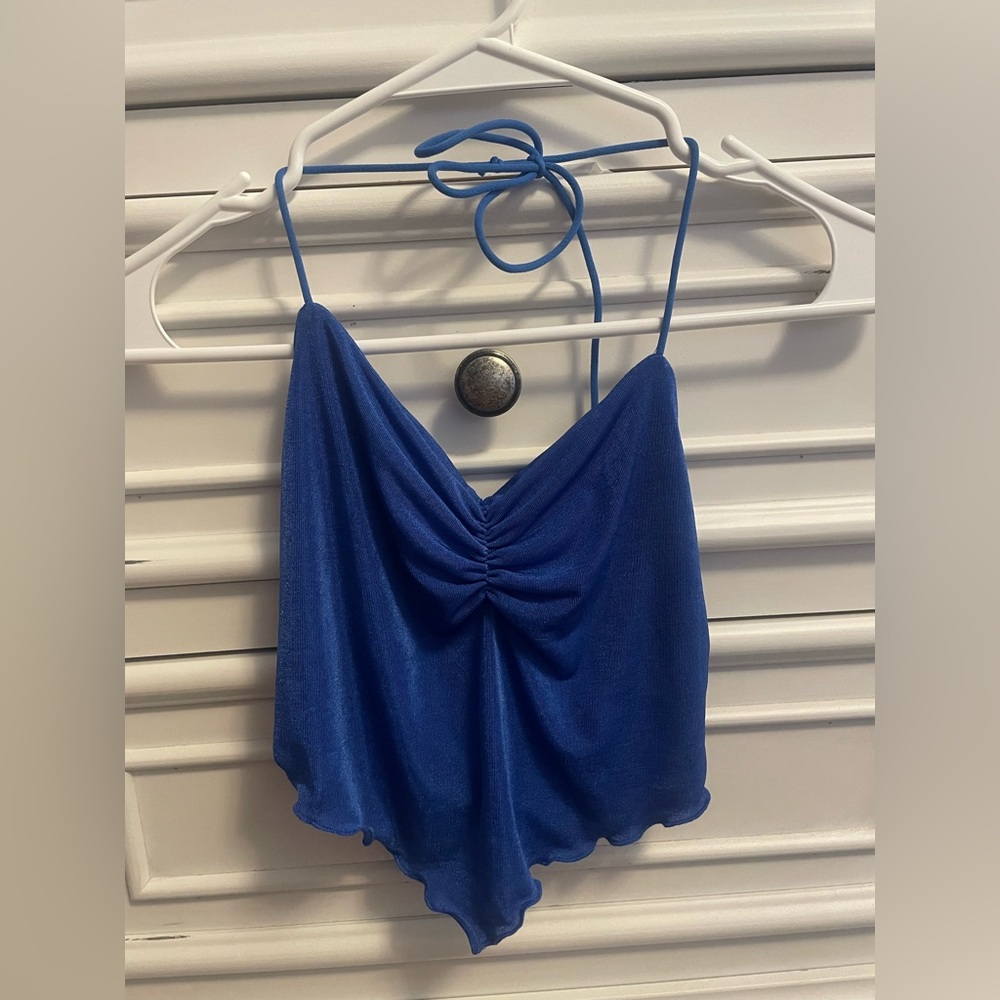 **Buy 4 Get 1 Free. $5 items only!** Elegant Blue Halter Top/Crop Top. NWOT